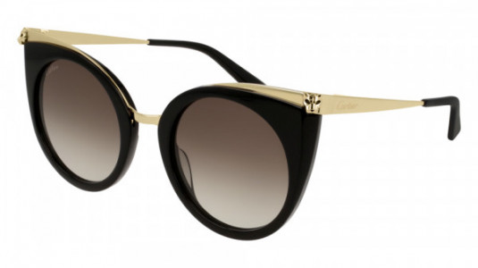 Cartier CT0122S Sunglasses, 001 - BLACK with GOLD temples and BROWN lenses