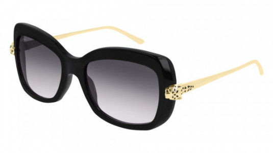 Cartier CT0215S Sunglasses, 001 - BLACK with GOLD temples and GREY lenses