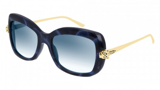 Cartier CT0215S Sunglasses, 004 - HAVANA with GOLD temples and BLUE lenses