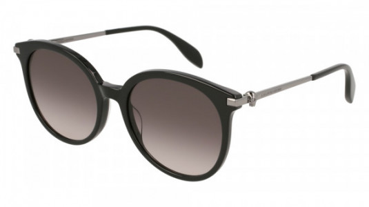 Alexander McQueen AM0135S Sunglasses, 001 - BLACK with RUTHENIUM temples and GREY lenses