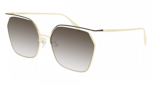 Alexander McQueen AM0254S Sunglasses, 002 - GOLD with BROWN lenses