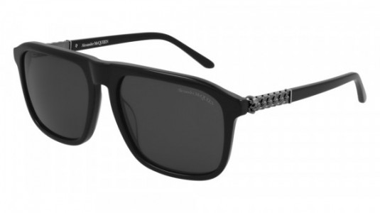 Alexander McQueen AM0321S Sunglasses, 001 - BLACK with SILVER temples and GREY lenses