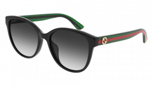 Gucci GG0703SK Sunglasses, 002 - BLACK with GREEN temples and GREY lenses