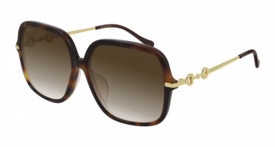 Gucci GG0884SA Sunglasses, 002 - HAVANA with GOLD temples and RED lenses