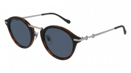 Gucci GG0917S Sunglasses, 003 - HAVANA with SILVER temples and BLUE lenses