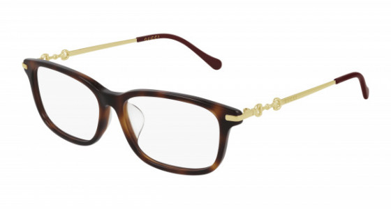 Gucci GG0886OA Eyeglasses, 002 - HAVANA with GOLD temples and TRANSPARENT lenses