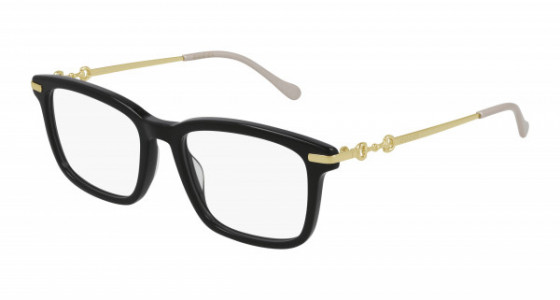 Gucci GG0920O Eyeglasses, 001 - BLACK with GOLD temples and TRANSPARENT lenses