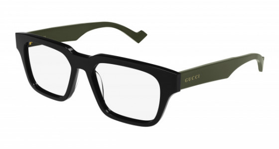 Gucci GG0963O Eyeglasses, 005 - BLACK with GREEN temples and TRANSPARENT lenses