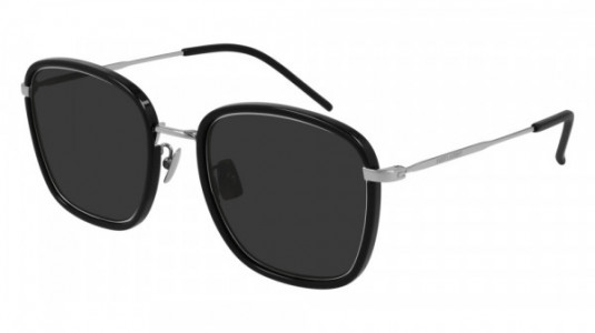 Saint Laurent SL 440/F Sunglasses, 001 - BLACK with SILVER temples and BLACK lenses