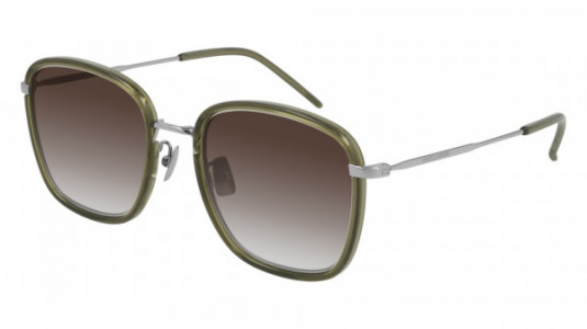 Saint Laurent SL 440/F Sunglasses, 004 - GREEN with SILVER temples and BROWN lenses