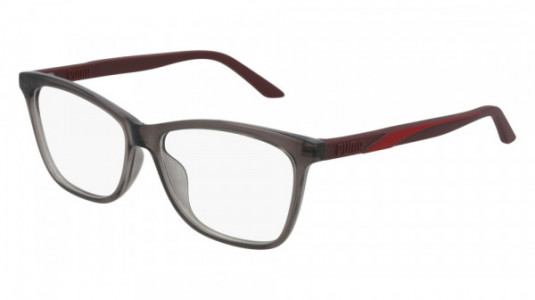 Puma PU0335O Eyeglasses, 003 - BROWN with BURGUNDY temples and TRANSPARENT lenses