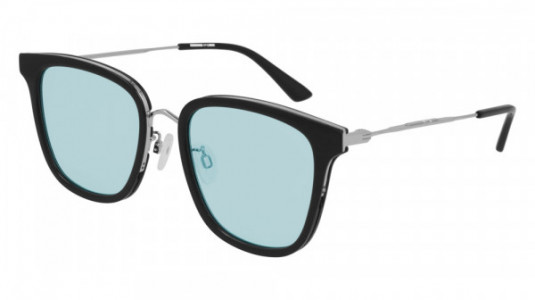 McQ MQ0279SA Sunglasses, 003 - BLACK with SILVER temples and LIGHT BLUE lenses