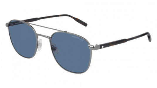 Montblanc MB0114S Sunglasses, 002 - RUTHENIUM with HAVANA temples and BLUE lenses