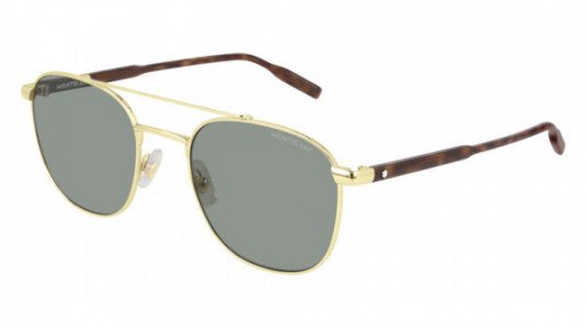 Montblanc MB0114S Sunglasses, 003 - GOLD with HAVANA temples and GREEN lenses