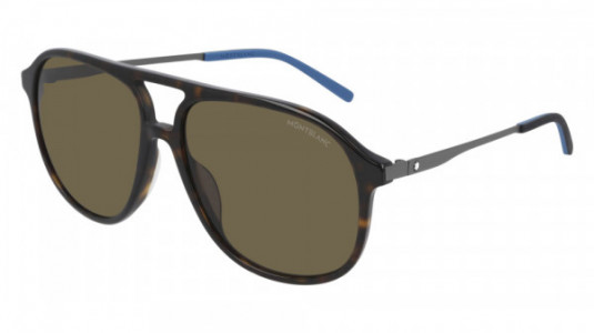 Montblanc MB0118S Sunglasses, 002 - HAVANA with RUTHENIUM temples and BROWN lenses