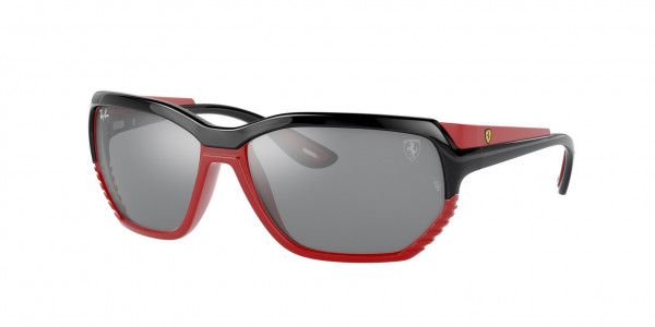 Ray-Ban RB4366M Sunglasses, F6766G BLACK ON MATTE RED GREY MIRROR (BLACK)