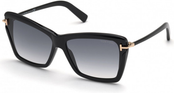 Tom Ford FT0849 Leah Sunglasses, 01B - Shiny Black W. Rose Gold / Gradient Smoke Lenses