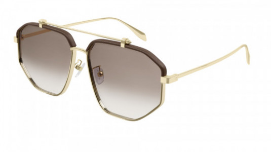 Alexander McQueen AM0337S Sunglasses, 002 - GOLD with BROWN lenses
