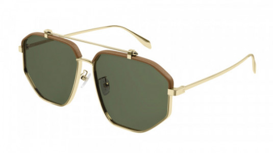 Alexander McQueen AM0337S Sunglasses, 003 - GOLD with GREEN lenses