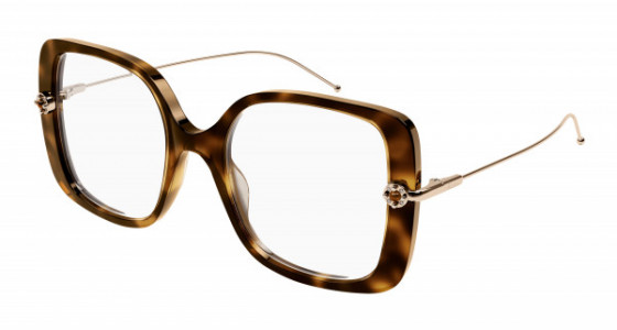 Pomellato PM0098O Eyeglasses, 002 - HAVANA with GOLD temples and TRANSPARENT lenses