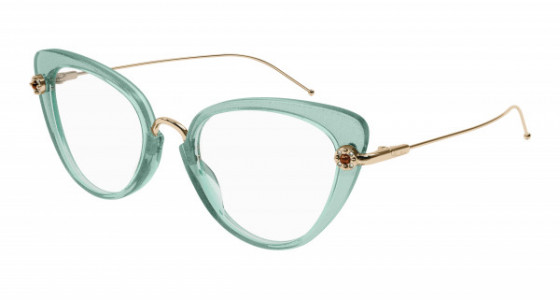 Pomellato PM0100O Eyeglasses, 003 - LIGHT-BLUE with GOLD temples and TRANSPARENT lenses