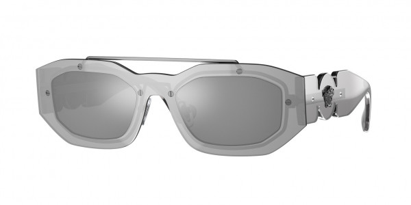 Versace VE2235 Sunglasses, 10016G TRANSP GREY MIRROR SILVER LIG (GREY)