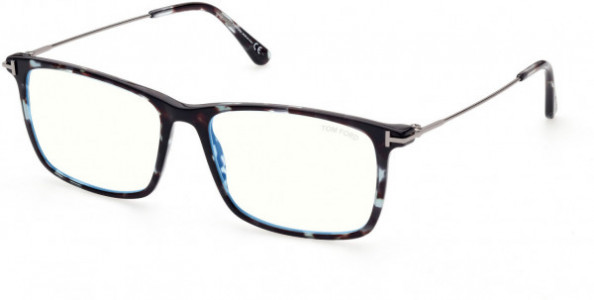 Tom Ford FT5758-B Eyeglasses, 055 - Shiny Dark Teal Havana, Dark Ruthenium, 