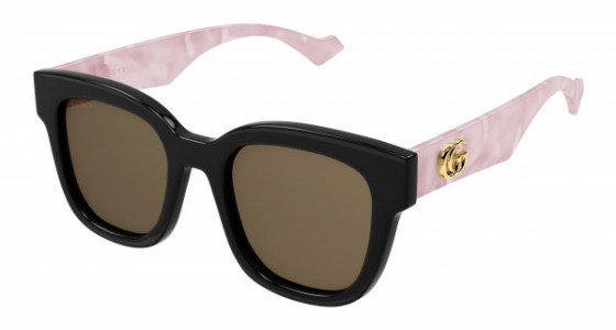 Gucci GG0998S Sunglasses, 005 - BLACK with PINK temples and BROWN lenses