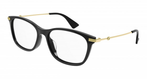 Gucci GG1061OA Eyeglasses, 001 - BLACK with GOLD temples and TRANSPARENT lenses