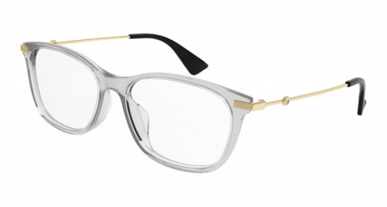 Gucci GG1061OA Eyeglasses, 002 - GREY with GOLD temples and TRANSPARENT lenses