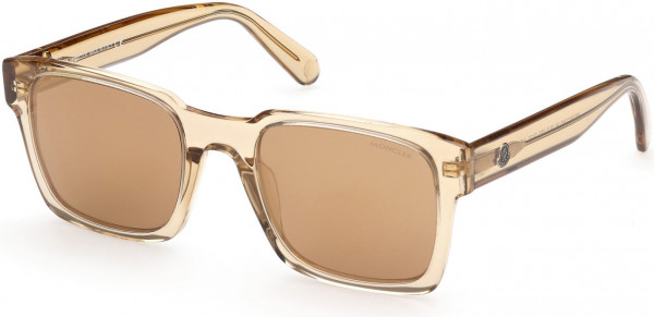 Moncler ML0210 Arcsecond Sunglasses, 57G - Shiny Transparent Honey / Brown Lenses W. Silver Flash