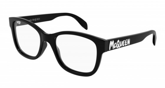 Alexander McQueen AM0350O Eyeglasses, 001 - BLACK with TRANSPARENT lenses