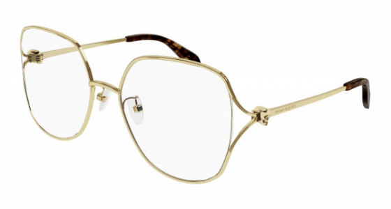 Alexander McQueen AM0368O Eyeglasses, 002 - GOLD with TRANSPARENT lenses