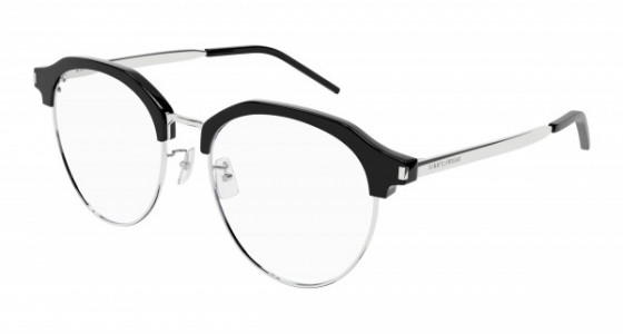 Saint Laurent SL 512/F Eyeglasses, 001 - BLACK with SILVER temples and TRANSPARENT lenses