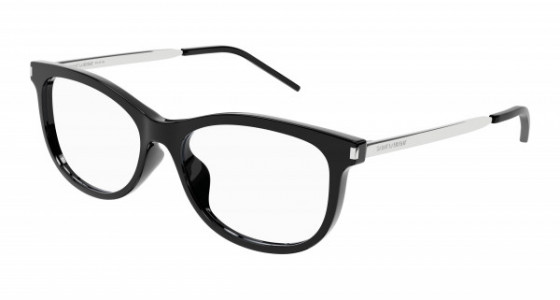 Saint Laurent SL 513 Eyeglasses, 001 - BLACK with SILVER temples and TRANSPARENT lenses