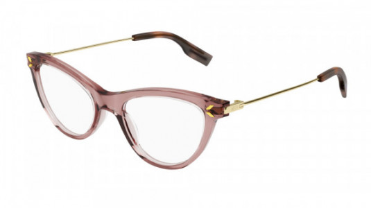 McQ MQ0356O Eyeglasses, 004 - NUDE with GOLD temples and TRANSPARENT lenses
