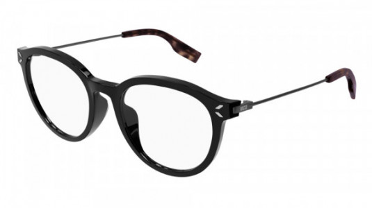 McQ MQ0357O Eyeglasses, 001 - BLACK with GUNMETAL temples and TRANSPARENT lenses