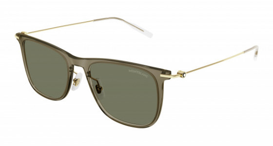 Montblanc MB0206S Sunglasses, 004 - BROWN with GOLD temples and GREEN lenses