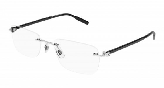 Montblanc MB0221O Eyeglasses, 007 - SILVER with BLACK temples and TRANSPARENT lenses