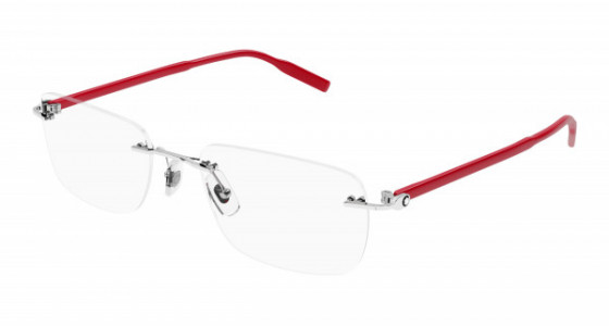 Montblanc MB0221O Eyeglasses, 010 - SILVER with RED temples and TRANSPARENT lenses