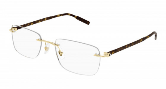 Montblanc MB0221O Eyeglasses, 011 - GOLD with HAVANA temples and TRANSPARENT lenses