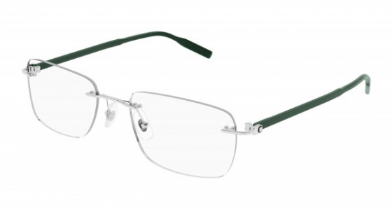 Montblanc MB0221O Eyeglasses, 012 - SILVER with GREEN temples and TRANSPARENT lenses