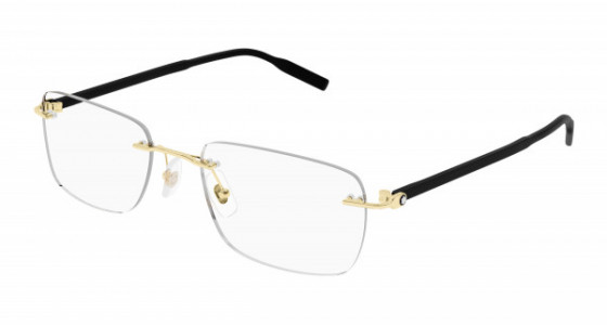 Montblanc MB0221O Eyeglasses, 015 - GOLD with BLACK temples and TRANSPARENT lenses