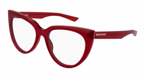 Balenciaga BB0218O Eyeglasses, 004 - RED with TRANSPARENT lenses