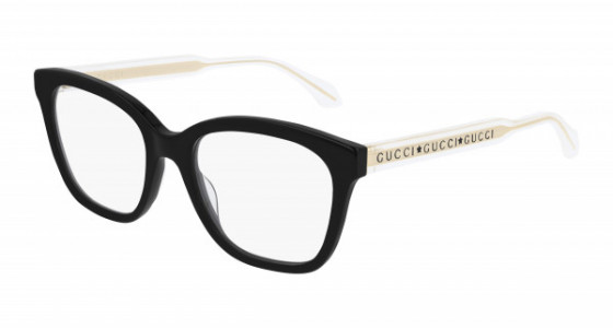 Gucci GG0566ON Eyeglasses, 001 - BLACK with CRYSTAL temples and TRANSPARENT lenses