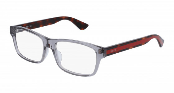 Gucci GG0006OAN Eyeglasses, 004 - GREY with HAVANA temples and TRANSPARENT lenses