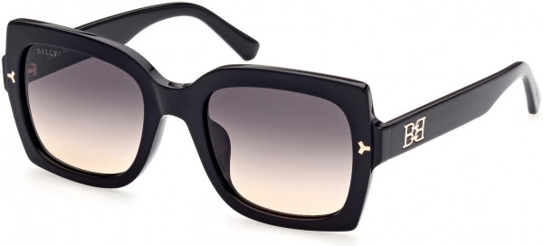 Bally BY0084-H Sunglasses, 01B - Shiny Black / Gradient Smoke-To-Yellow Lenses