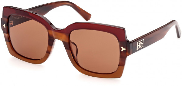 Bally BY0084-H Sunglasses, 71E - Shiny Transp. Burgundy, Havana, & Honey / Brown Lenses