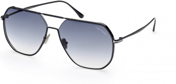 Tom Ford FT0852 Gilles-02 Sunglasses, 01B - Shiny Black / Gradient Smoke Lenses