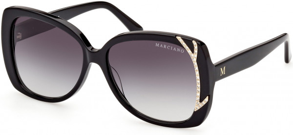 GUESS by Marciano GM0821 Sunglasses, 01B - Shiny Black  / Gradient Smoke
